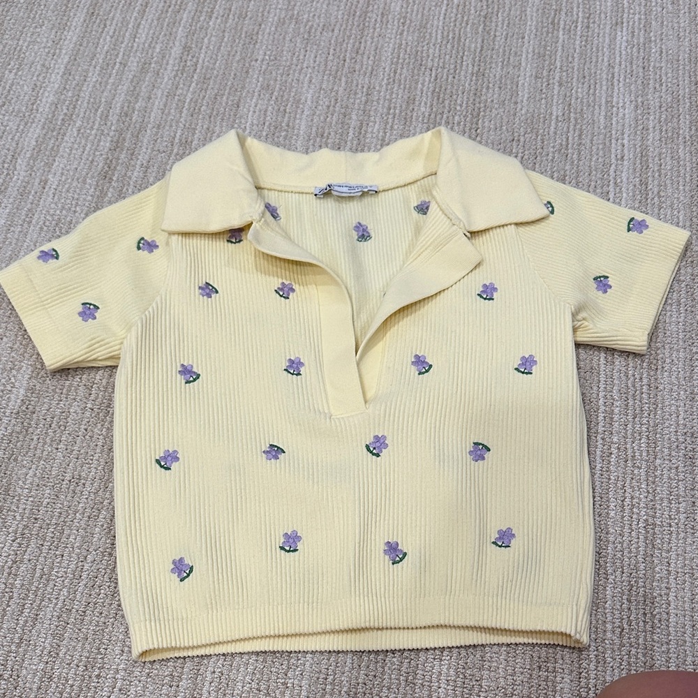 Zara Yellow Polo with Purple Floral Design